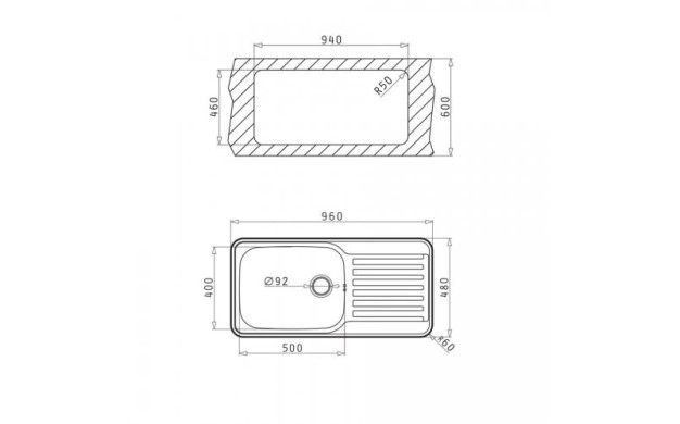 Иноксова мивка PYRAMIS SPACE PLUS (96x48) 1B 1D – шагре покритие за стил и устойчивост