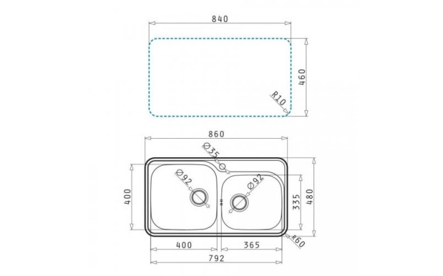 Двукоритна мивка PYRAMIS SPACE MINI (80x48) 2B