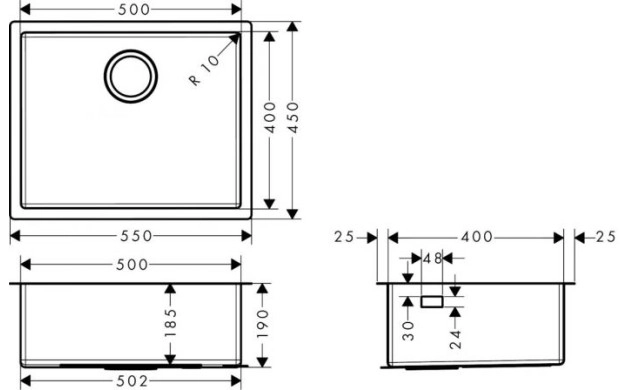 Мивка под плот Hansgrohe S719-U500