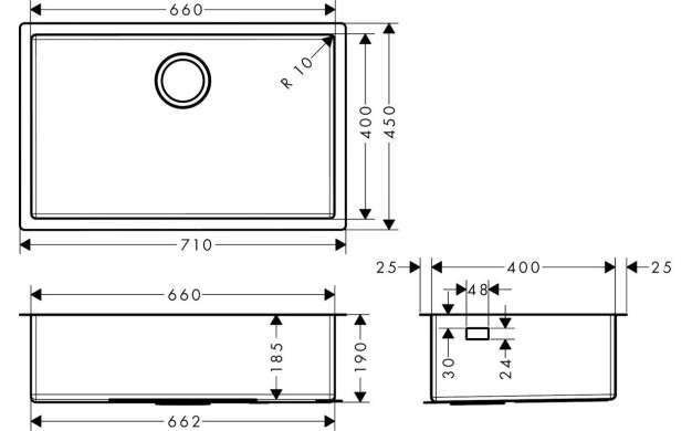 Мивка под плот Hansgrohe S719-U660
