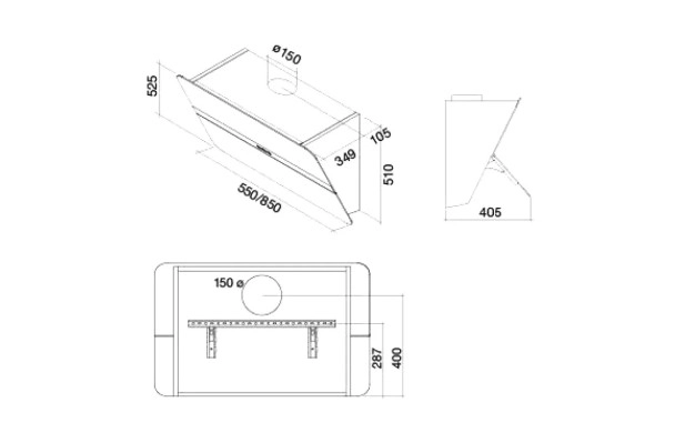 FALMEC FLIPPER 55 BK – стенен аспиратор 55 см, сатенено черен, клас A, до 750 м³/ч