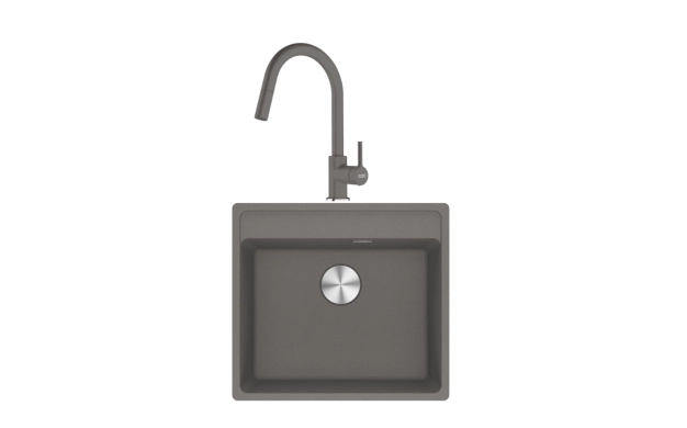Комплект гранитна мивка и смесител FRANKE – MRG 610-52 TL Stone Grey + Lina pull-down (каменно сив)
